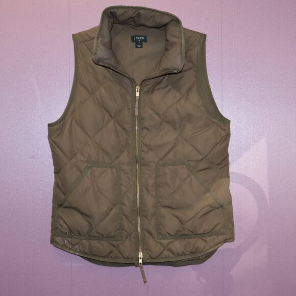J. Crew Olive Quilted Vest Size Small Sleeveless Zip Front Pockets - Picture 4 of 8